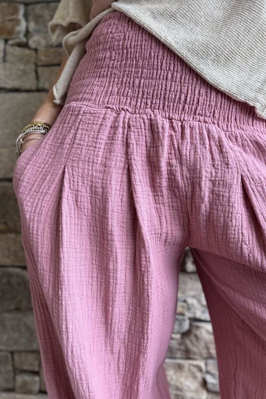 Annie Cushion Cotton Cuff Barrel Pant Indian Pink